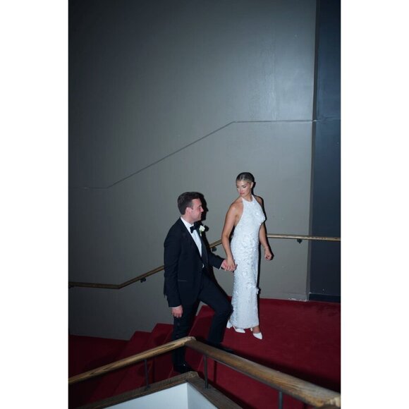 HELSI Helsi Brice Halter Sequin Column Maxi Dress in White Size Medium - Picture 3 of 16